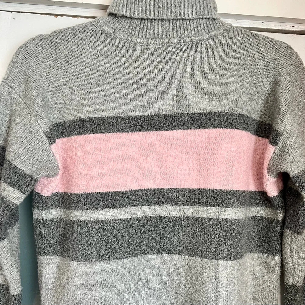 Talbots Gray Fireside Stripe Pullover Turtleneck Sweater Women Medium Petite - Picture 7 of 12